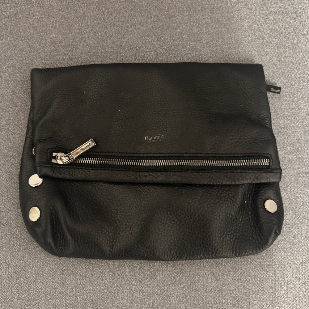 Black Leather Clutch with Silver Accents